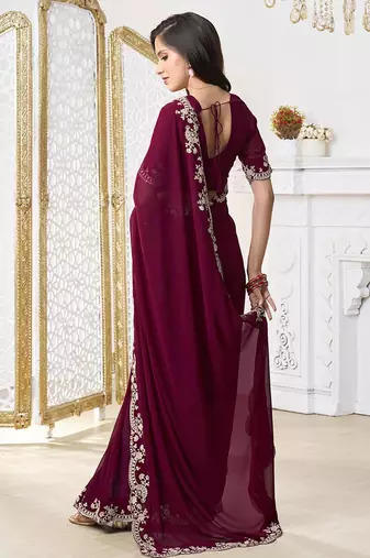 Embroidered Poly Georgette Saree