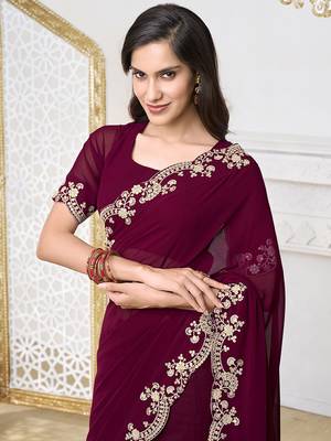 Embroidered Poly Georgette Saree 4