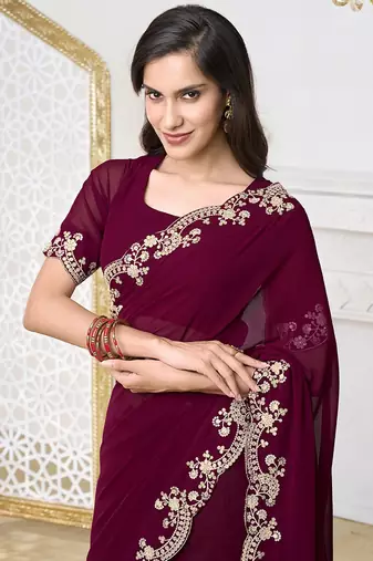 Embroidered Poly Georgette Saree