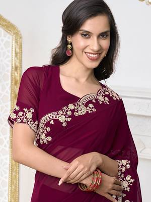 Embroidered Poly Georgette Saree 5