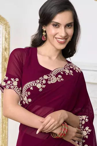 Embroidered Poly Georgette Saree