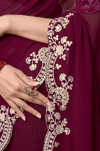 Embroidered Poly Georgette Saree