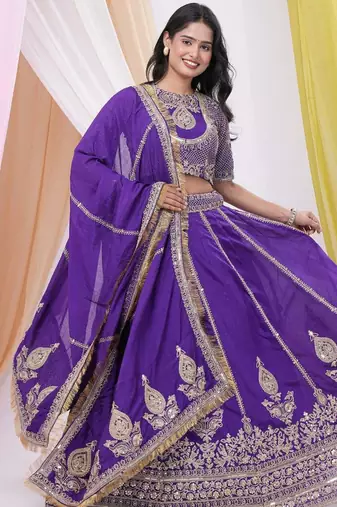 Purple Art Silk Heavy Embroidered & Sequined Lehenga Choli Set with Dupatta