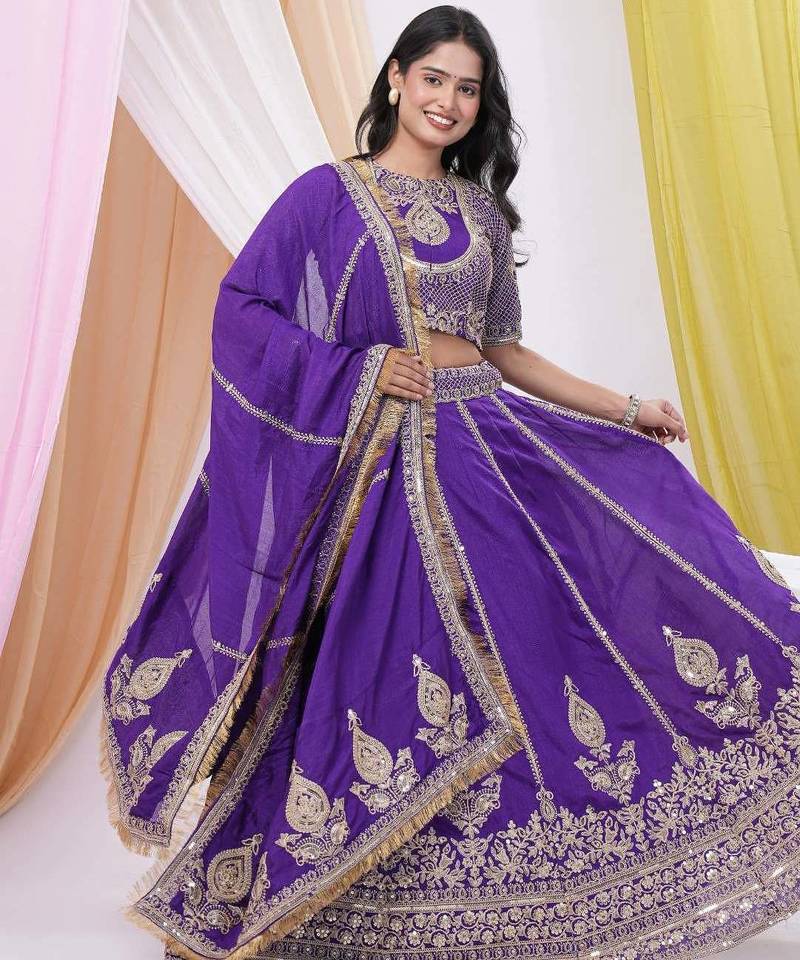 Purple Art Silk Heavy Embroidered & Sequined Lehenga Choli Set with Dupatta