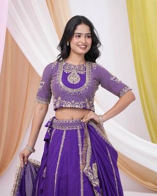 Purple Art Silk Heavy Embroidered & Sequined Lehenga Choli Set with Dupatta 2
