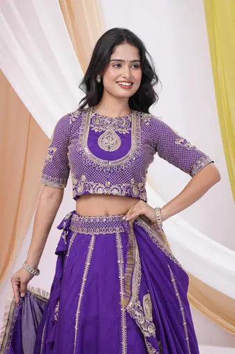 Purple Art Silk Heavy Embroidered & Sequined Lehenga Choli Set with Dupatta
