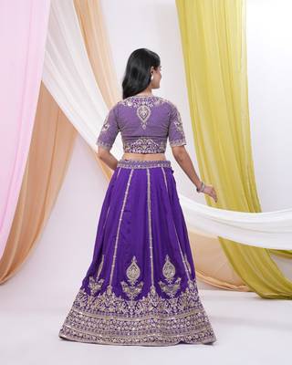 Purple Art Silk Heavy Embroidered & Sequined Lehenga Choli Set with Dupatta 3