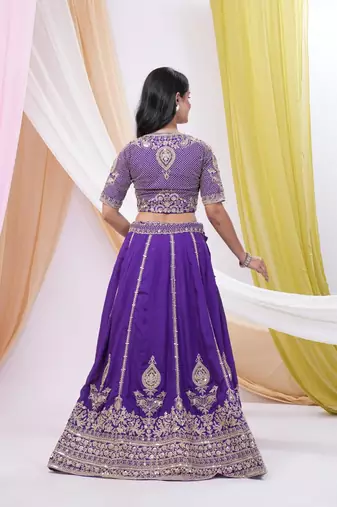 Purple Art Silk Heavy Embroidered & Sequined Lehenga Choli Set with Dupatta
