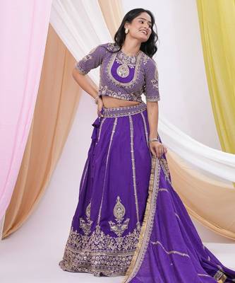 Purple Art Silk Heavy Embroidered & Sequined Lehenga Choli Set with Dupatta 4