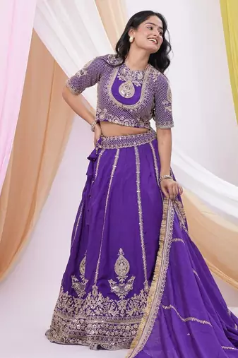 Purple Art Silk Heavy Embroidered & Sequined Lehenga Choli Set with Dupatta