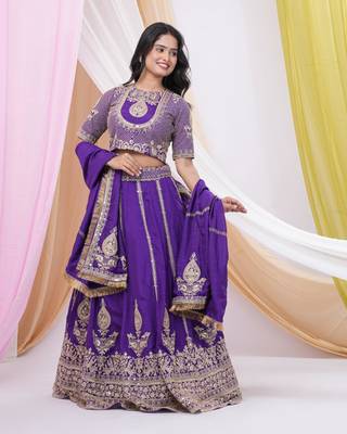 Purple Art Silk Heavy Embroidered & Sequined Lehenga Choli Set with Dupatta 5