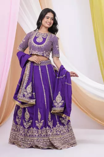 Purple Art Silk Heavy Embroidered & Sequined Lehenga Choli Set with Dupatta