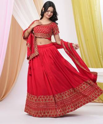  Red Embroidered Art Silk Ready-to-Wear Lehenga Choli with Dupatta 1