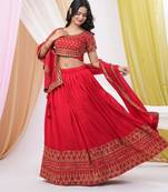  Red Embroidered Art Silk Ready-to-Wear Lehenga Choli with Dupatta