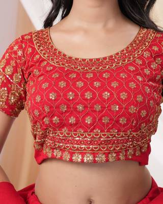  Red Embroidered Art Silk Ready-to-Wear Lehenga Choli with Dupatta 2