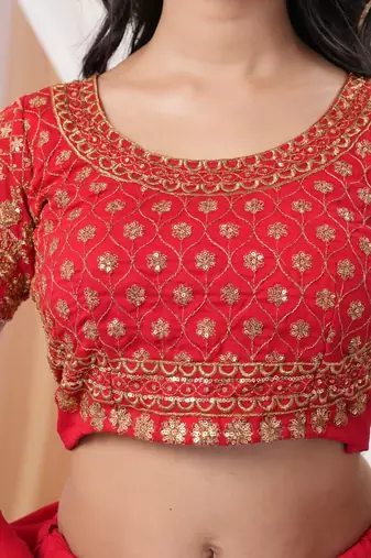  Red Embroidered Art Silk Ready-to-Wear Lehenga Choli with Dupatta