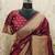 maroon silk blend banarasi saree with unstitched blouse piece