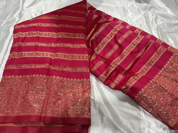 Pink Silk Blend Banarasi Saree Unstitched Blouse Party 6