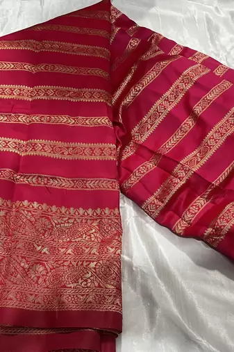 Pink Silk Blend Banarasi Saree Unstitched Blouse Party