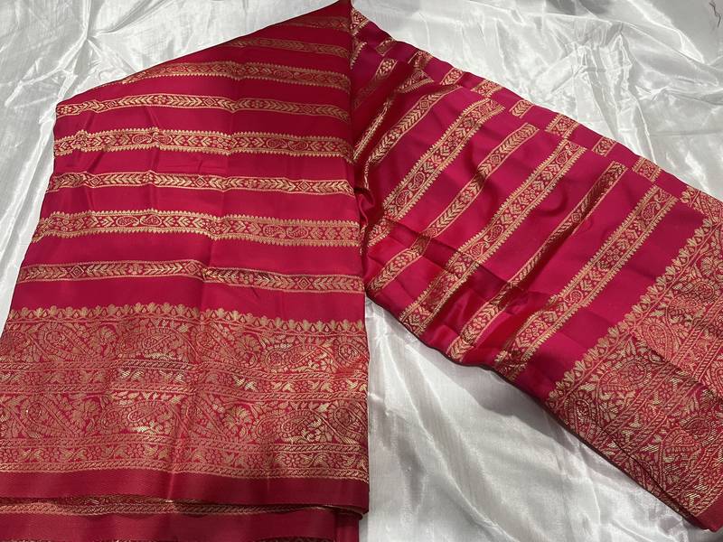 Pink Silk Blend Banarasi Saree Unstitched Blouse Party