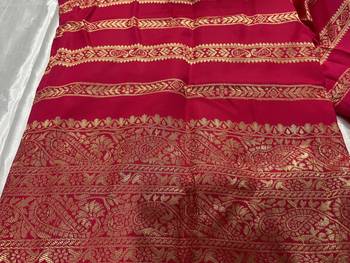 Pink Silk Blend Banarasi Saree Unstitched Blouse Party 7