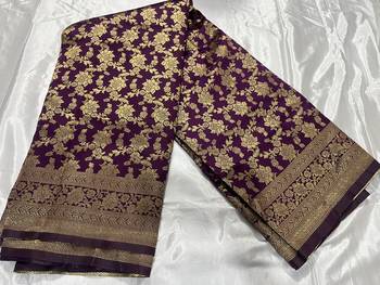 wine silk blend banarasi saree with unstitched blouse piece 5
