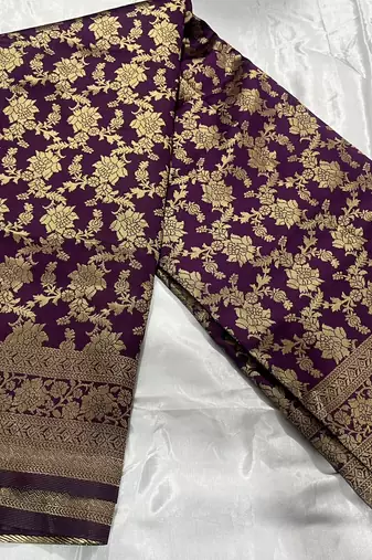 wine silk blend banarasi saree with unstitched blouse piece