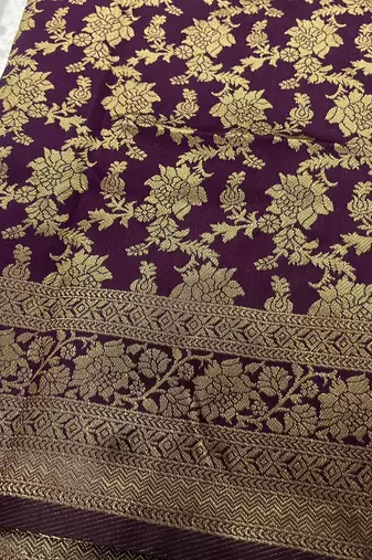 wine silk blend banarasi saree with unstitched blouse piece