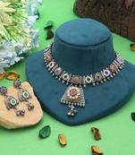 Multi color dual tone oxidised necklace set handmade appeal