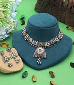 Multi color dual tone oxidised necklace set designer style