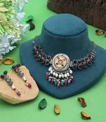 Multi color dual tone oxidised necklace set festive wear