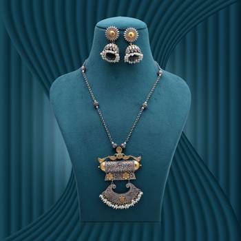 White color dual tone oxidised necklace set traditional finish 1
