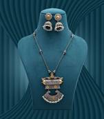 White color dual tone oxidised necklace set traditional finish