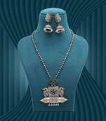 Green color dual tone oxidised stone necklace set traditional style