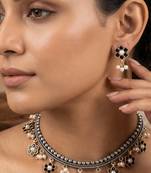 Black color premium dual tone oxidised necklace set