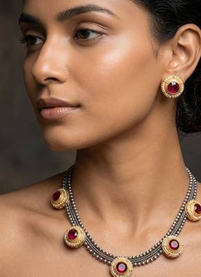 Rani color dual tone oxidised necklace set 1