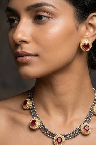 Rani color dual tone oxidised necklace set