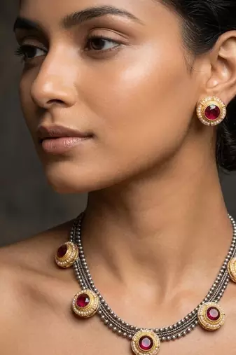 Rani color dual tone oxidised necklace set