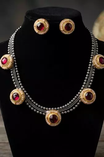 Rani color dual tone oxidised necklace set