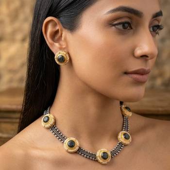 Black color designer dual tone oxidised necklace set 1