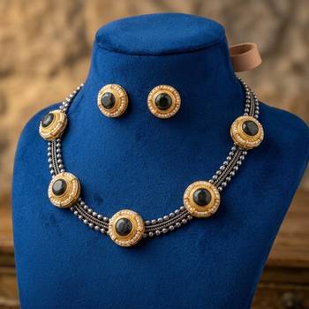 Black color designer dual tone oxidised necklace set 2