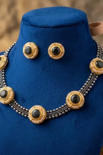 Black color designer dual tone oxidised necklace set