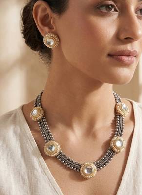 White color dual tone oxidised necklace set 1