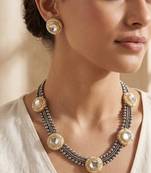 White color dual tone oxidised necklace set