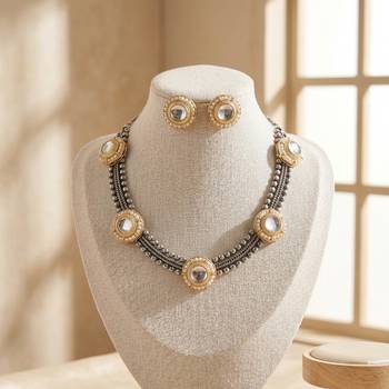 White color dual tone oxidised necklace set 2