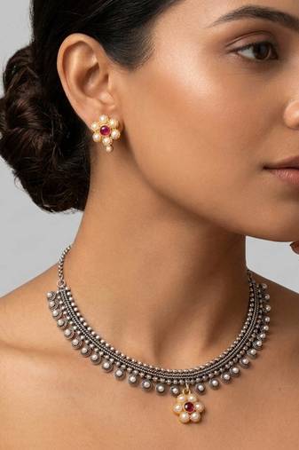 Rani color traditional dual tone oxidised necklace set
