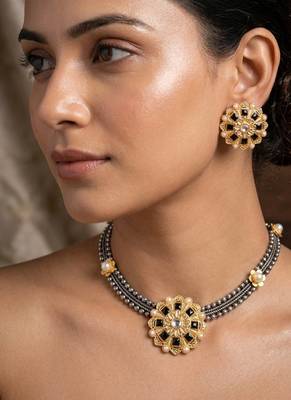 Black color unique dual tone oxidised necklace set 1
