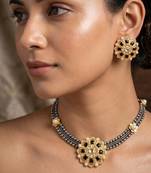 Black color unique dual tone oxidised necklace set