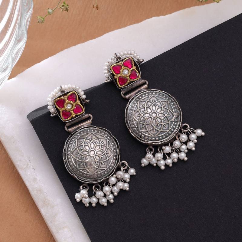Rani color dual tone oxidised earrings traditional fashion style