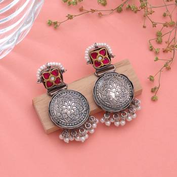 Rani color dual tone oxidised earrings traditional fashion style 2